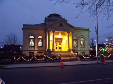 [photo: library building, Christmas 2009]