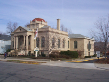 [photo: library building, summer]